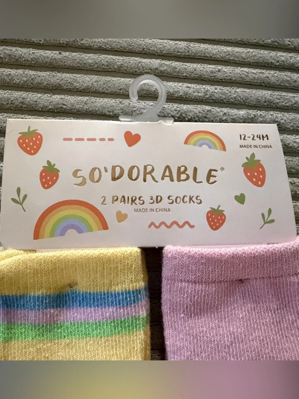 So'Dorable Kids' 2-Pack Yellow Rainbow & Pink Strawberry Socks